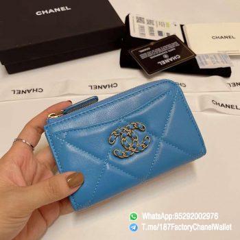 187 Factory Chanel Wallet 19 Zipped Card Holder Blue Gold Tone Ruthenium Finish Metal 01
