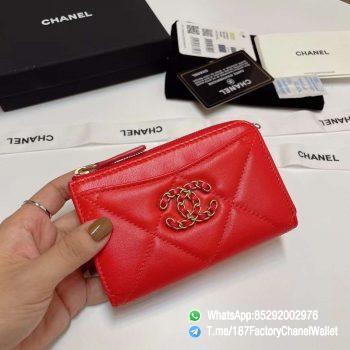 187 Factory Chanel Wallet 19 Zipped Card Holder Bright Red Gold Tone Ruthenium Finish Metal 01