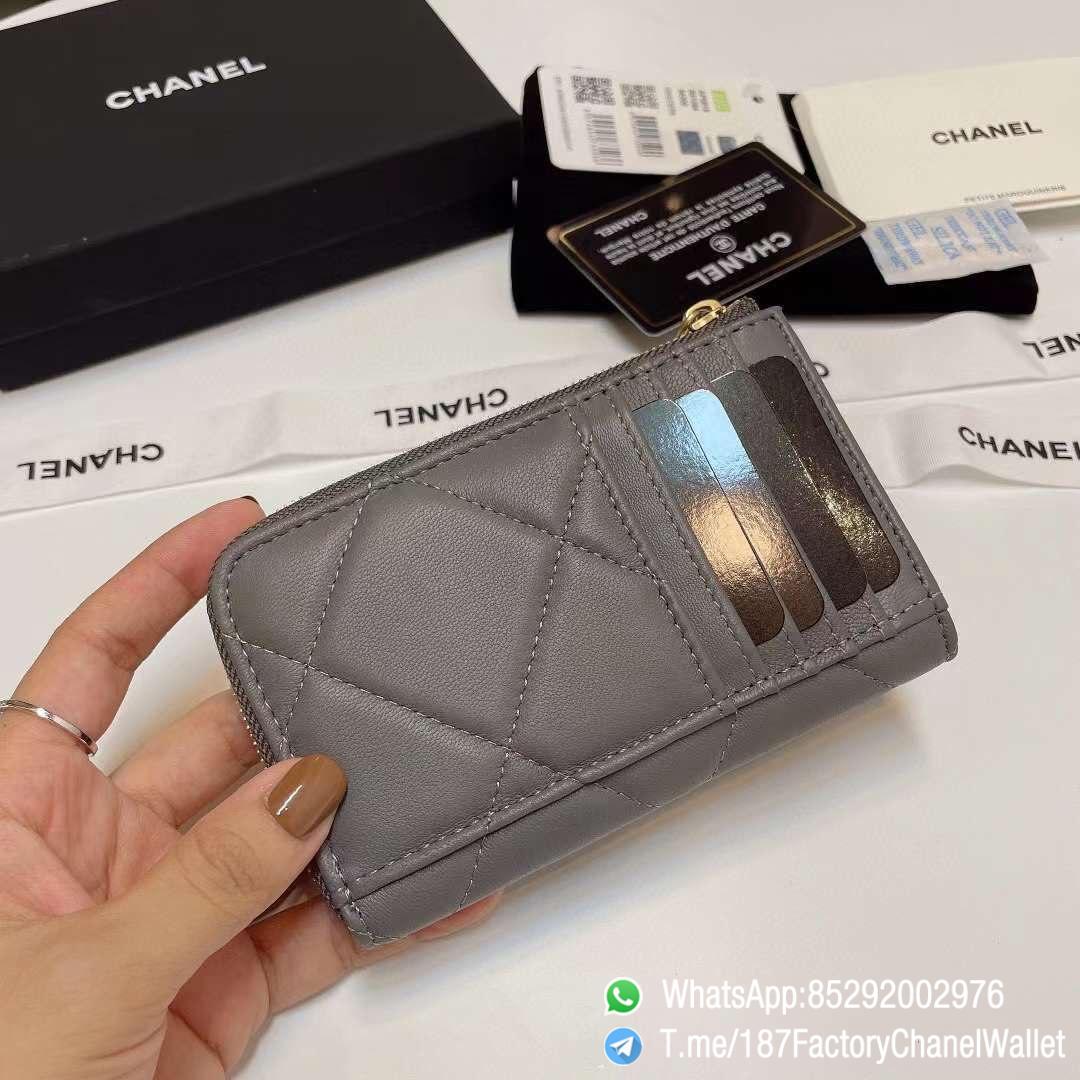 187 Factory Chanel Wallet 19 Zipped Card Holder Grey Gold Tone Ruthenium Finish Metal 03 187 Factory Chanel Wallet 19 Zipped Card Holder Grey Gold Tone Ruthenium Finish Metal 03