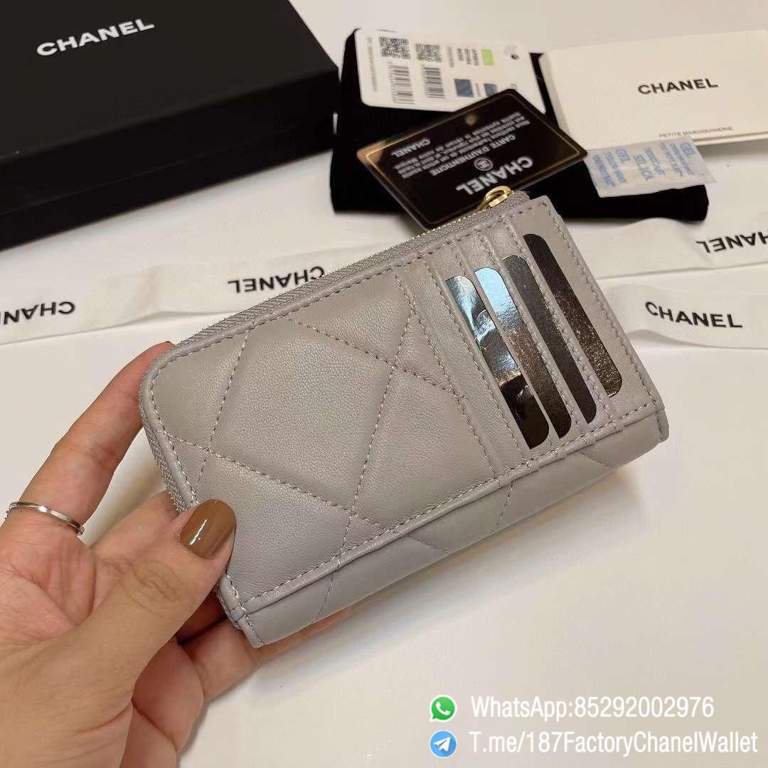 187 Factory Chanel Wallet 19 Zipped Card Holder Pearl Grey Gold Tone Ruthenium Finish Metal 04 187 Factory Chanel Wallet 19 Zipped Card Holder Pearl Grey Gold Tone Ruthenium Finish Metal 04