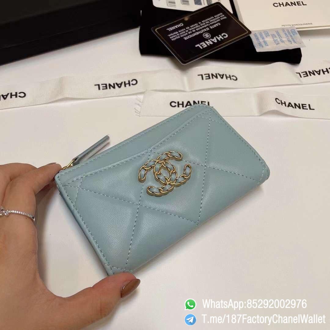 187 Factory Chanel Wallet 19 Zipped Card Holder Sky Blue Gold Tone Ruthenium Finish Metal 03 187 Factory Chanel Wallet 19 Zipped Card Holder Sky Blue Gold Tone Ruthenium Finish Metal 03