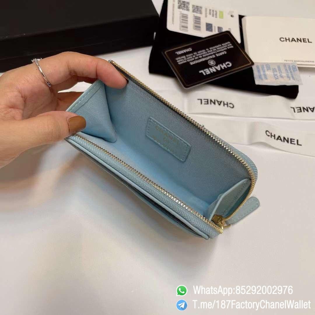 187 Factory Chanel Wallet 19 Zipped Card Holder Sky Blue Gold Tone Ruthenium Finish Metal 06 187 Factory Chanel Wallet 19 Zipped Card Holder Sky Blue Gold Tone Ruthenium Finish Metal 06