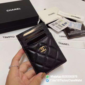 187 Factory Chanel Classic Card Holder Black Grained Calfskin Gold Tone Metal 01