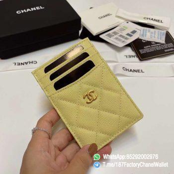 187 Factory Chanel Classic Card Holder Jaune Poussin Yellow Grained Shiny Gold Tone Metal 01