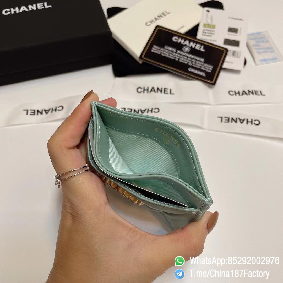 187 Factory Bags Chanel 19 Card Holder Aqua Green Shiny Lambskin Gold Tone Metal 06 187 Factory Bags Chanel 19 Card Holder Aqua Green Shiny Lambskin Gold Tone Metal 06
