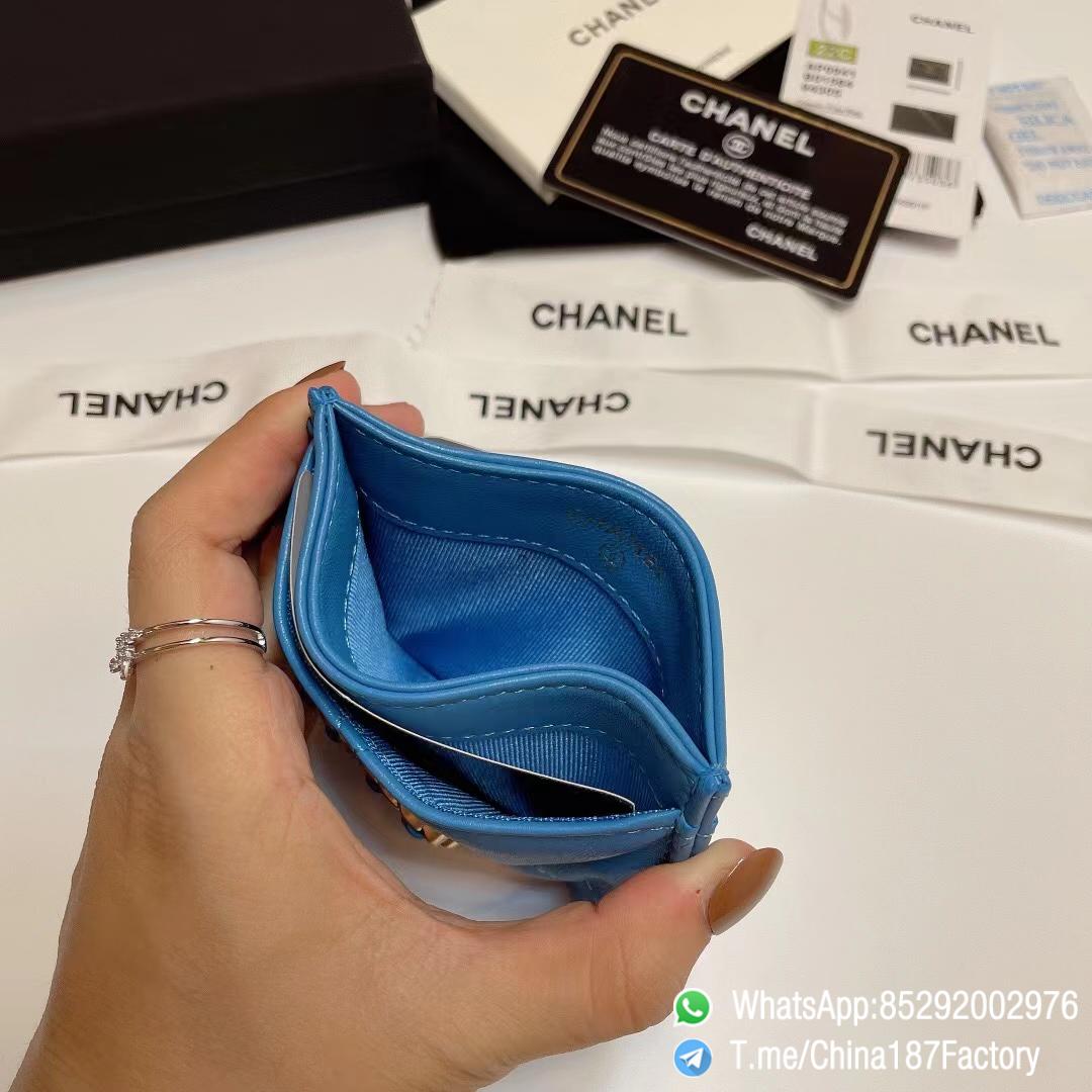 187 Factory Bags Chanel 19 Card Holder Blue Shiny Lambskin Gold Tone Metal 07 187 Factory Bags Chanel 19 Card Holder Blue Shiny Lambskin Gold Tone Metal 07