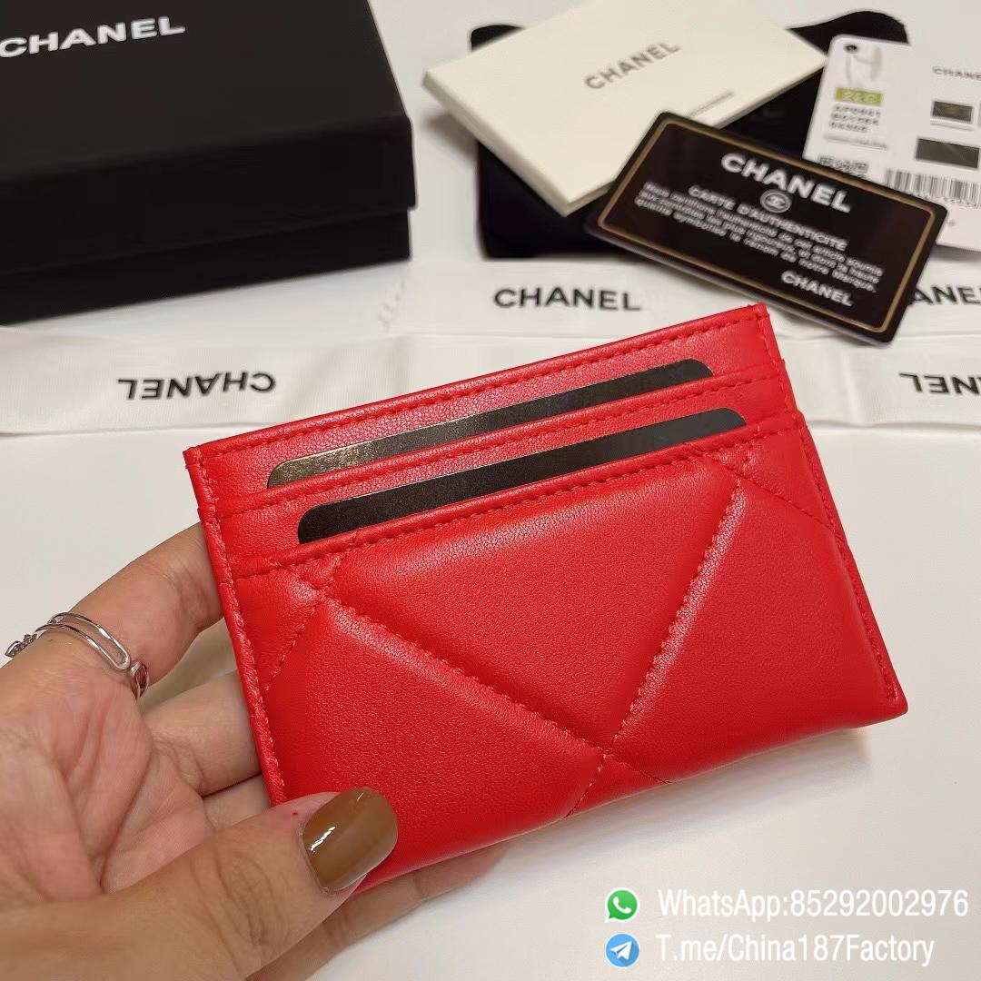 187 Factory Bags Chanel 19 Card Holder Bright Red Shiny Lambskin Gold Tone Metal 03 187 Factory Bags Chanel 19 Card Holder Bright Red Shiny Lambskin Gold Tone Metal 03
