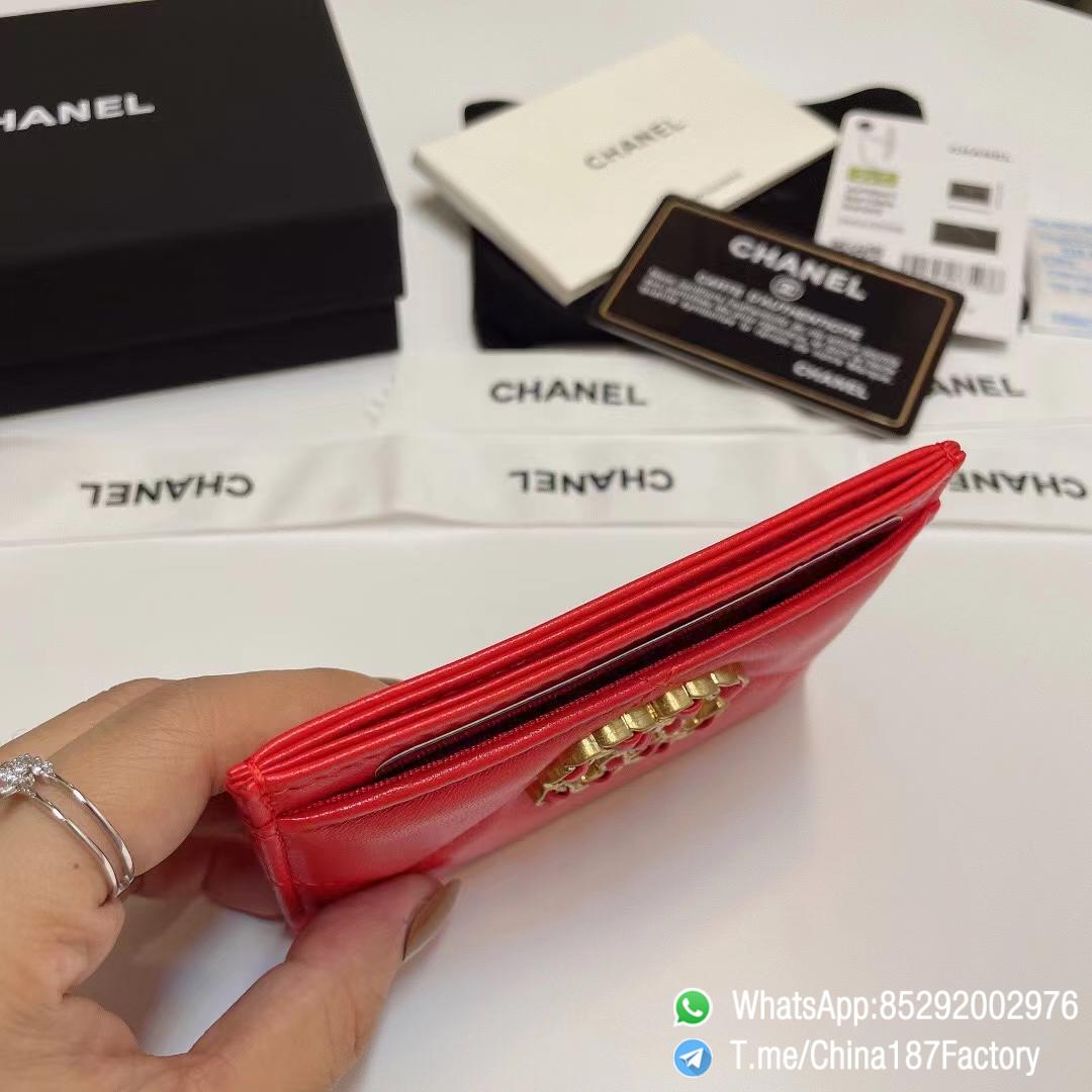 187 Factory Bags Chanel 19 Card Holder Bright Red Shiny Lambskin Gold Tone Metal 05 187 Factory Bags Chanel 19 Card Holder Bright Red Shiny Lambskin Gold Tone Metal 05