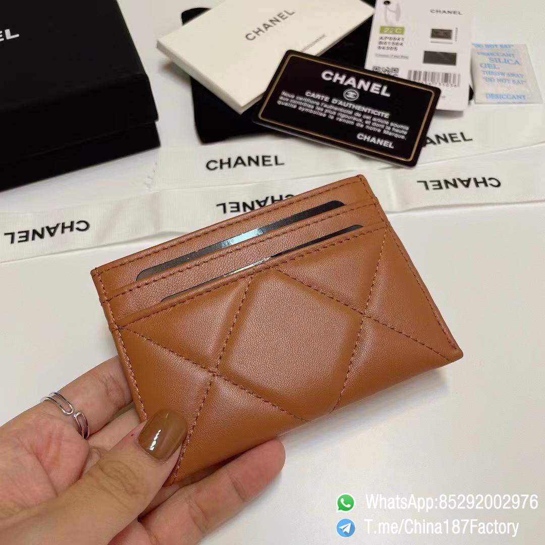 187 Factory Bags Chanel 19 Card Holder Brown Shiny Lambskin Gold Tone Metal 03 187 Factory Bags Chanel 19 Card Holder Brown Shiny Lambskin Gold Tone Metal 03