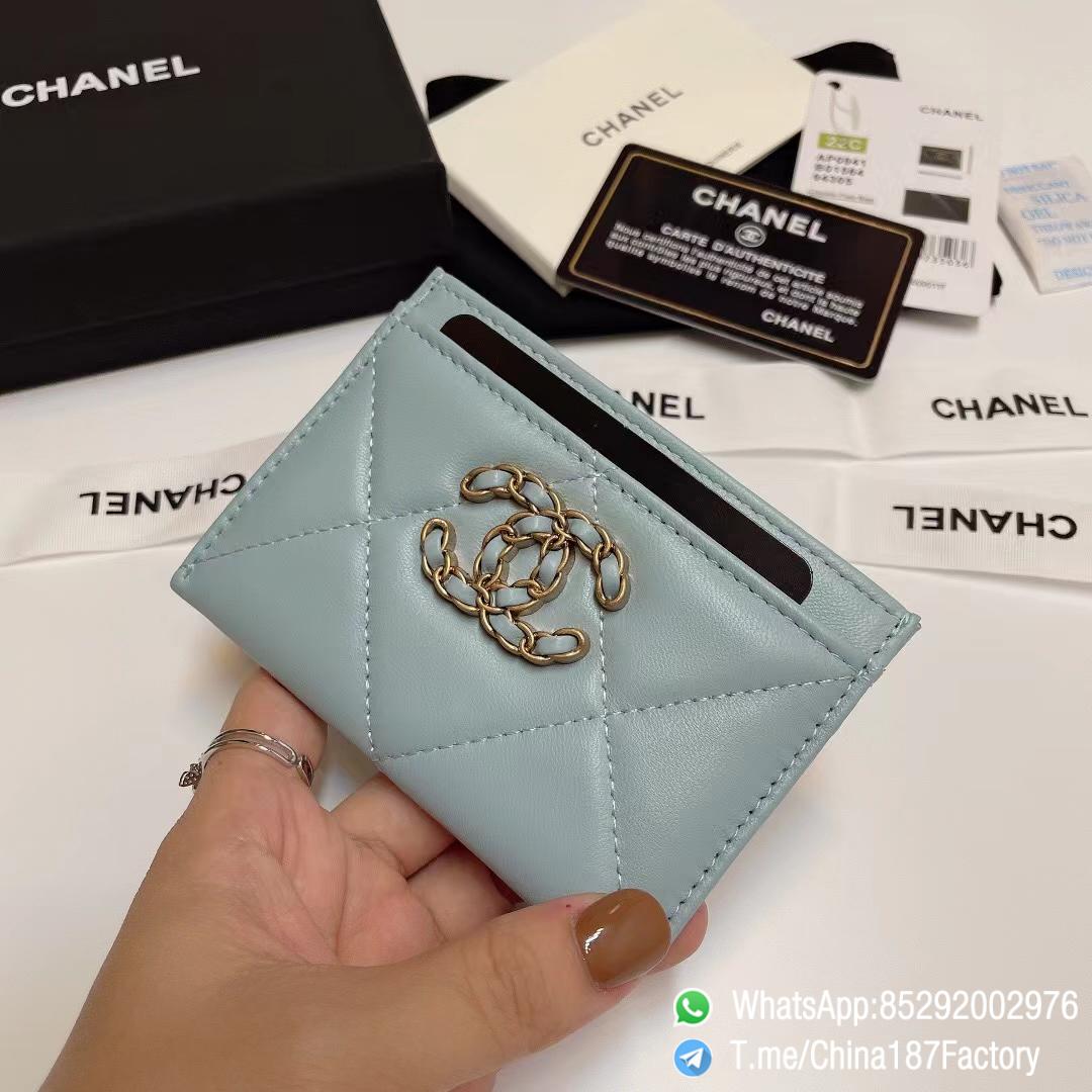 187 Factory Bags Chanel 19 Card Holder Sky Blue Shiny Lambskin Gold Tone Metal 02 187 Factory Bags Chanel 19 Card Holder Sky Blue Shiny Lambskin Gold Tone Metal 02