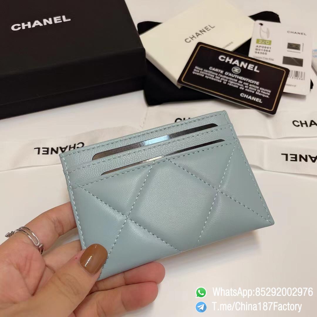 187 Factory Bags Chanel 19 Card Holder Sky Blue Shiny Lambskin Gold Tone Metal 03 187 Factory Bags Chanel 19 Card Holder Sky Blue Shiny Lambskin Gold Tone Metal 03