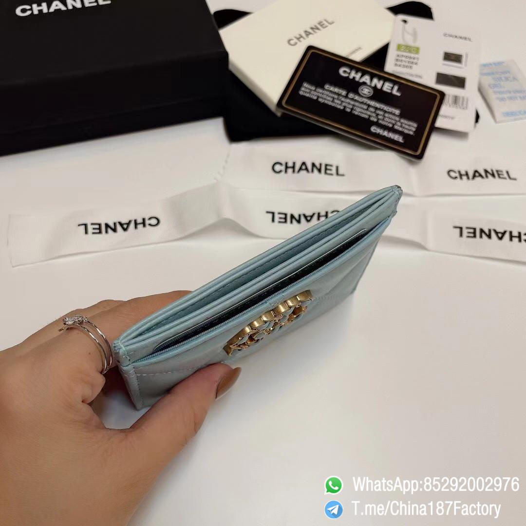 187 Factory Bags Chanel 19 Card Holder Sky Blue Shiny Lambskin Gold Tone Metal 05 187 Factory Bags Chanel 19 Card Holder Sky Blue Shiny Lambskin Gold Tone Metal 05
