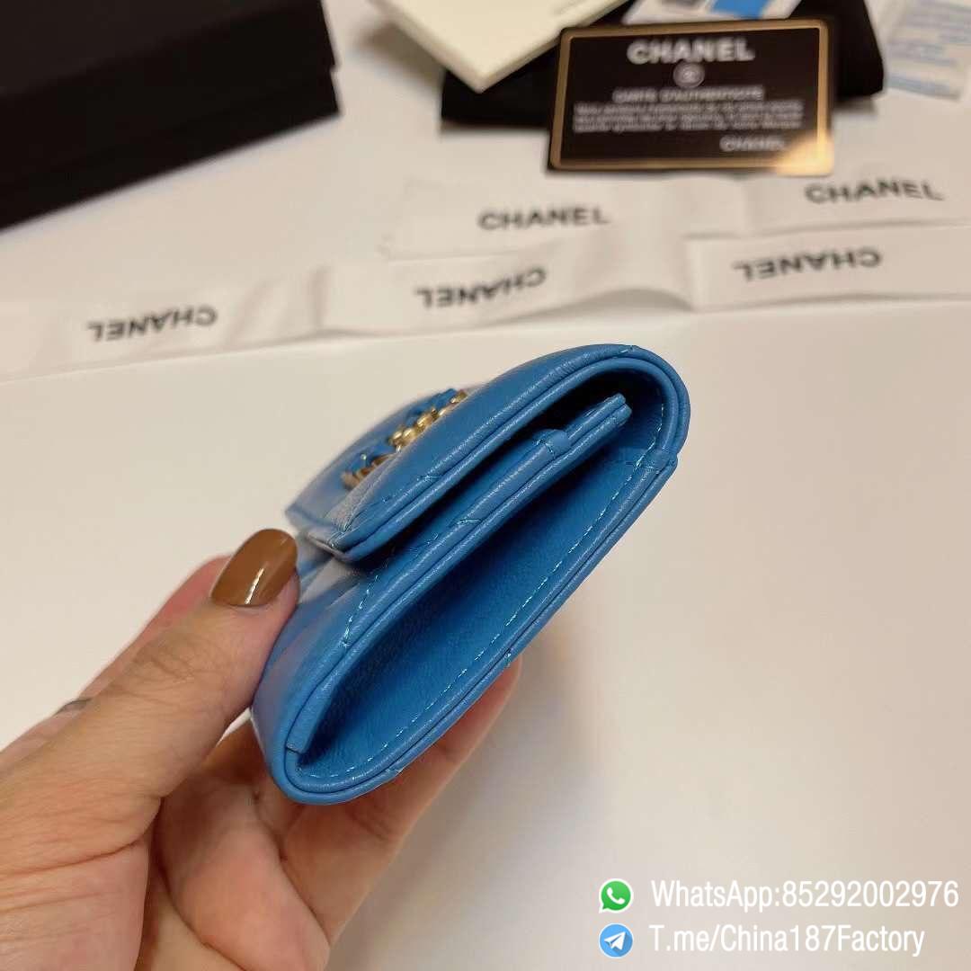 187 Factory Bags Chanel 19 Flap Card Holder Blue Shiny Lambskin Gold Tone Metal 05 187 Factory Bags Chanel 19 Flap Card Holder Blue Shiny Lambskin Gold Tone Metal 05