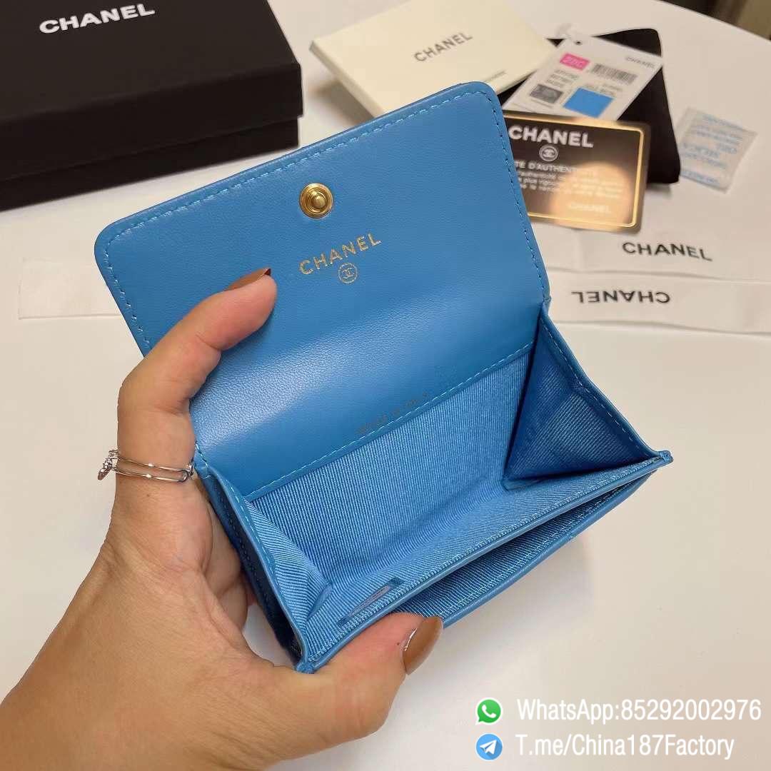 187 Factory Bags Chanel 19 Flap Card Holder Blue Shiny Lambskin Gold Tone Metal 07 187 Factory Bags Chanel 19 Flap Card Holder Blue Shiny Lambskin Gold Tone Metal 07