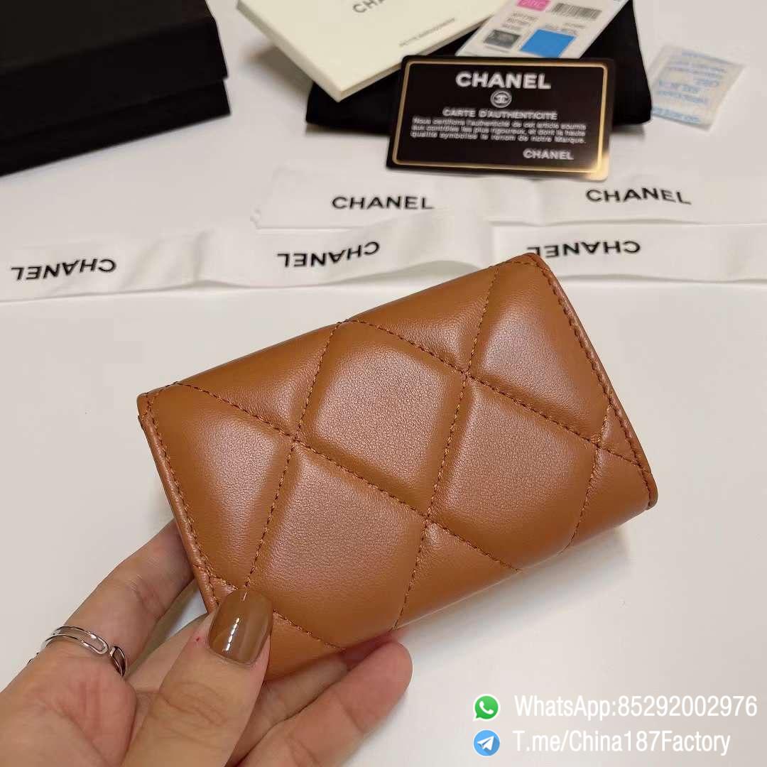 187 Factory Bags Chanel 19 Flap Card Holder Brown Shiny Lambskin Gold Tone Metal 03 187 Factory Bags Chanel 19 Flap Card Holder Brown Shiny Lambskin Gold Tone Metal 03