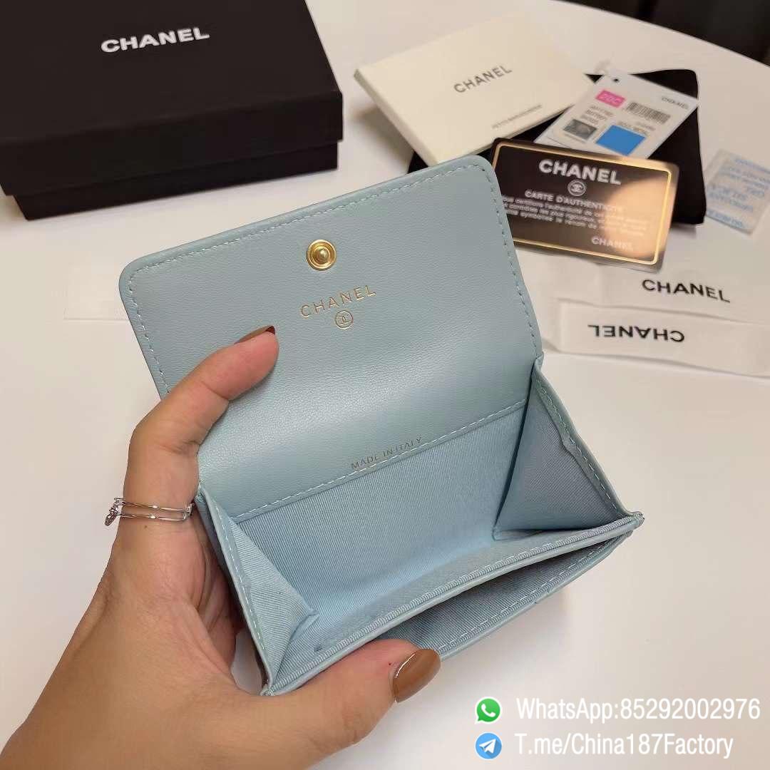187 Factory Bags Chanel 19 Flap Card Holder Sky Blue Shiny Lambskin Gold Tone Metal 07 187 Factory Bags Chanel 19 Flap Card Holder Sky Blue Shiny Lambskin Gold Tone Metal 07