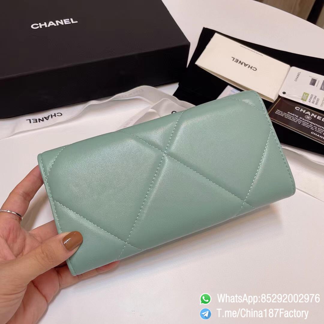187 Factory Bags Chanel 19 Long Wallet Aqua Green Shiny Lambskin Gold Tone Metal 04 187 Factory Bags Chanel 19 Long Wallet Aqua Green Shiny Lambskin Gold Tone Metal 04