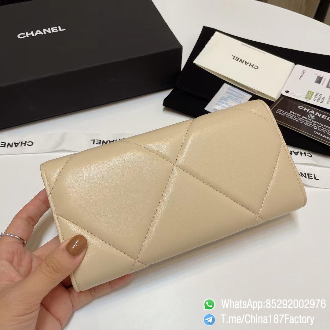 187 Factory Bags Chanel 19 Long Wallet Beige Shiny Lambskin Gold Tone Metal 03 187 Factory Bags Chanel 19 Long Wallet Beige Shiny Lambskin Gold Tone Metal 03