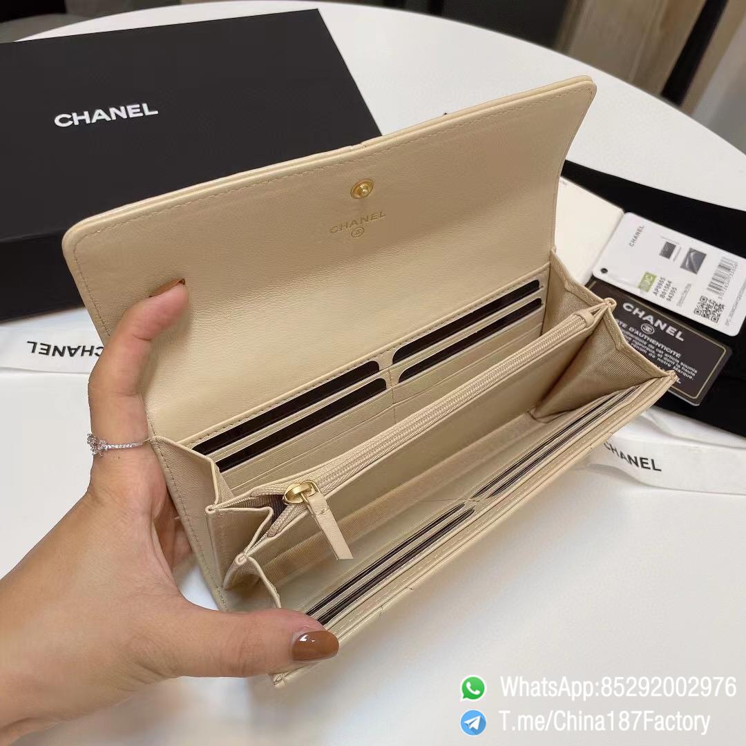 187 Factory Bags Chanel 19 Long Wallet Beige Shiny Lambskin Gold Tone Metal 07 187 Factory Bags Chanel 19 Long Wallet Beige Shiny Lambskin Gold Tone Metal 07