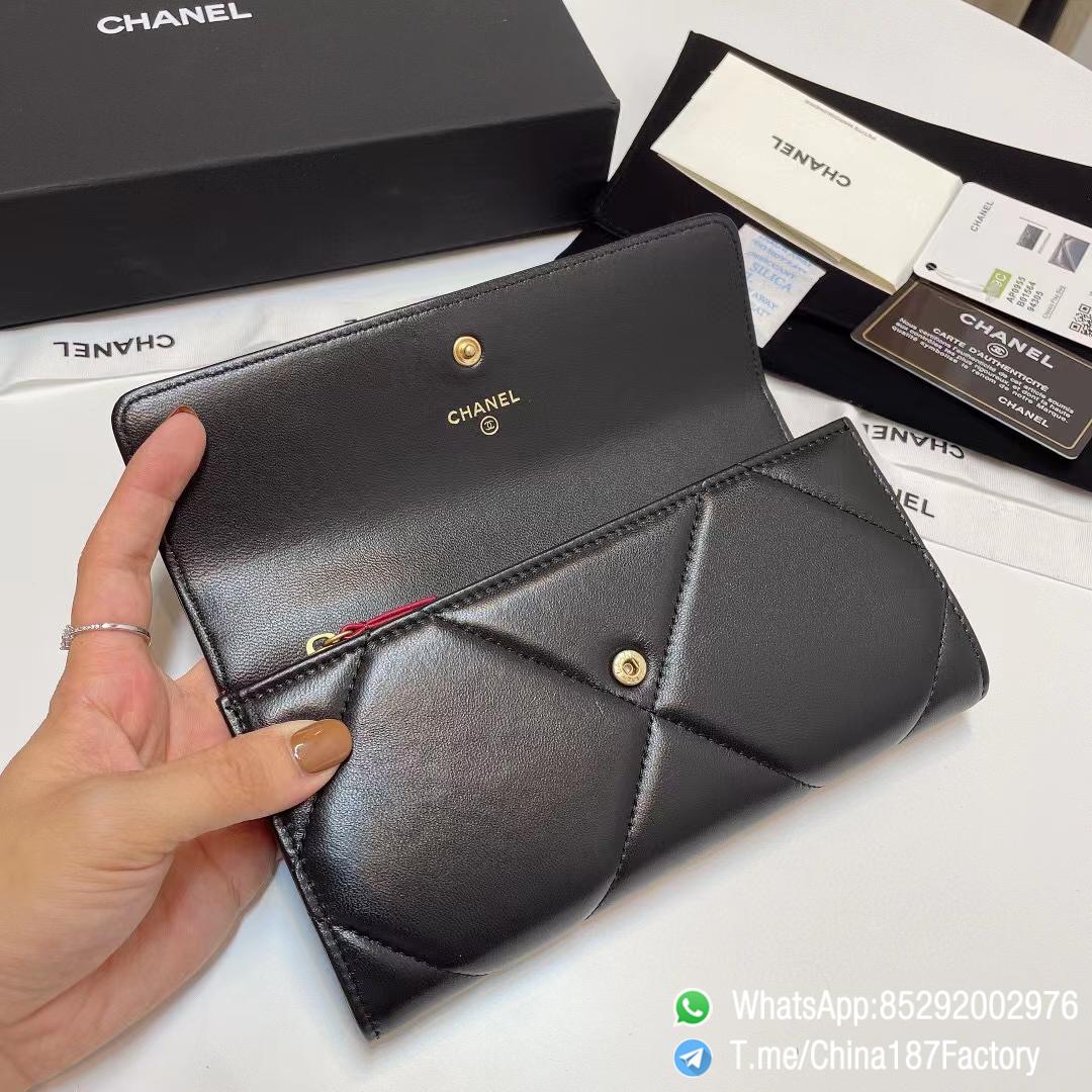 187 Factory Bags Chanel 19 Long Wallet Black Shiny Lambskin Gold Tone Metal 06 187 Factory Bags Chanel 19 Long Wallet Black Shiny Lambskin Gold Tone Metal 06