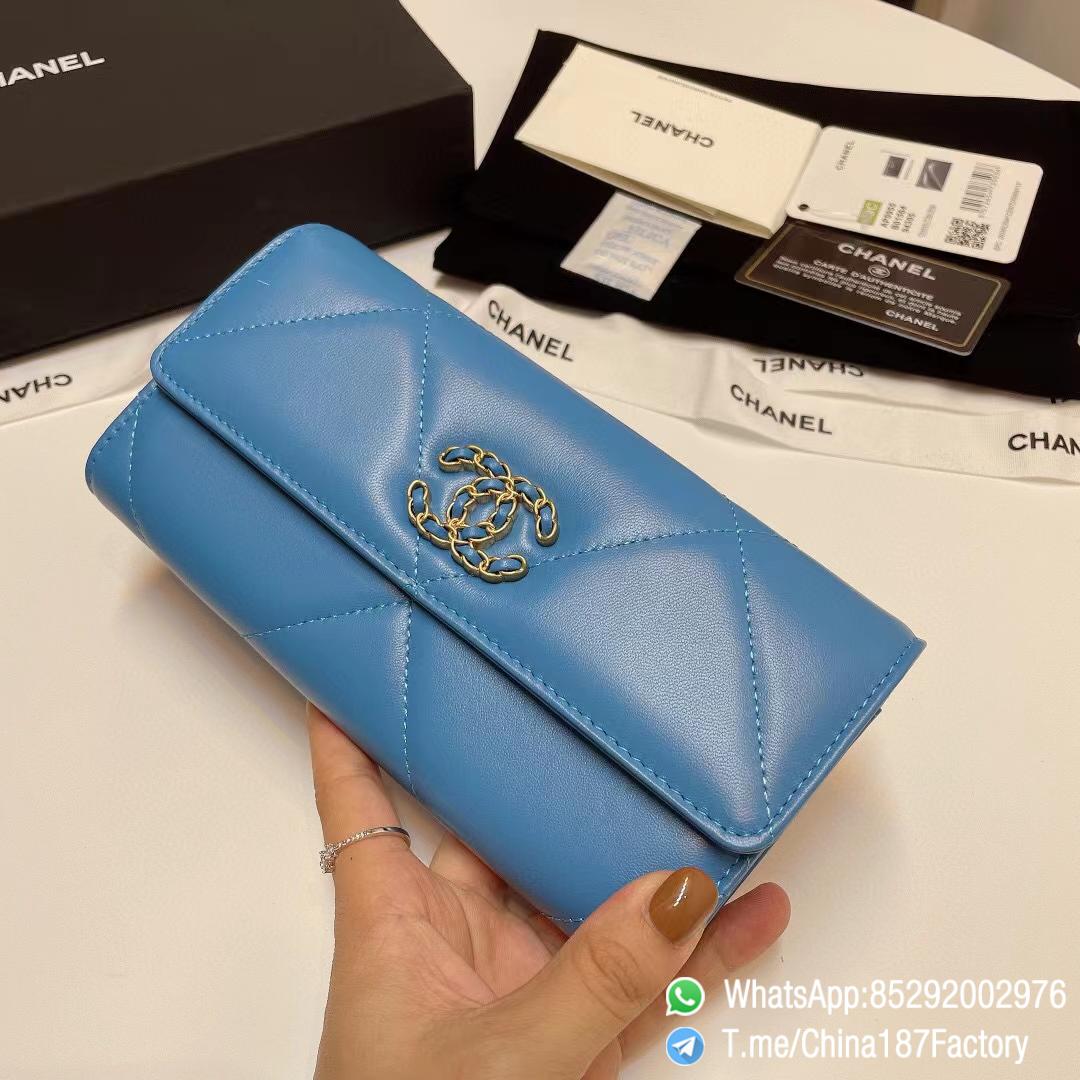 187 Factory Bags Chanel 19 Long Wallet Blue Shiny Lambskin Gold Tone Metal 02 187 Factory Bags Chanel 19 Long Wallet Blue Shiny Lambskin Gold Tone Metal 02