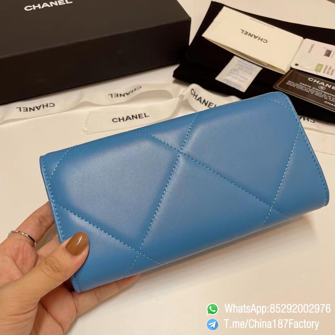 187 Factory Bags Chanel 19 Long Wallet Blue Shiny Lambskin Gold Tone Metal 03 187 Factory Bags Chanel 19 Long Wallet Blue Shiny Lambskin Gold Tone Metal 03