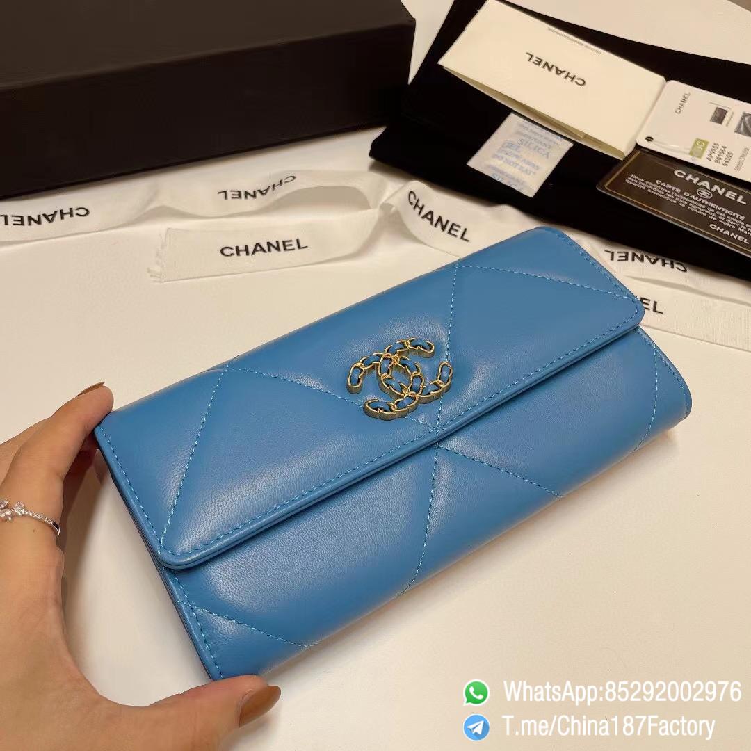 187 Factory Bags Chanel 19 Long Wallet Blue Shiny Lambskin Gold Tone Metal 04 187 Factory Bags Chanel 19 Long Wallet Blue Shiny Lambskin Gold Tone Metal 04