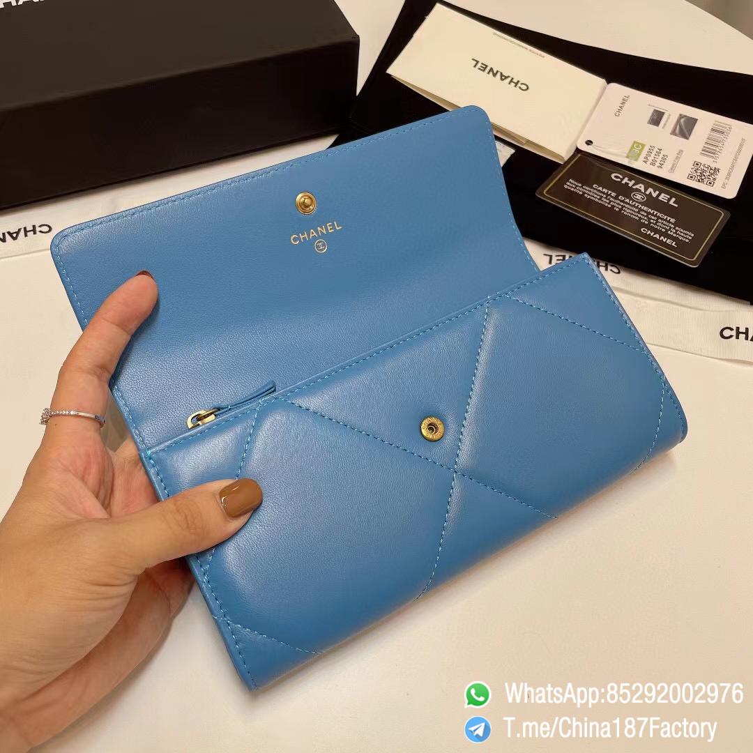 187 Factory Bags Chanel 19 Long Wallet Blue Shiny Lambskin Gold Tone Metal 06 187 Factory Bags Chanel 19 Long Wallet Blue Shiny Lambskin Gold Tone Metal 06