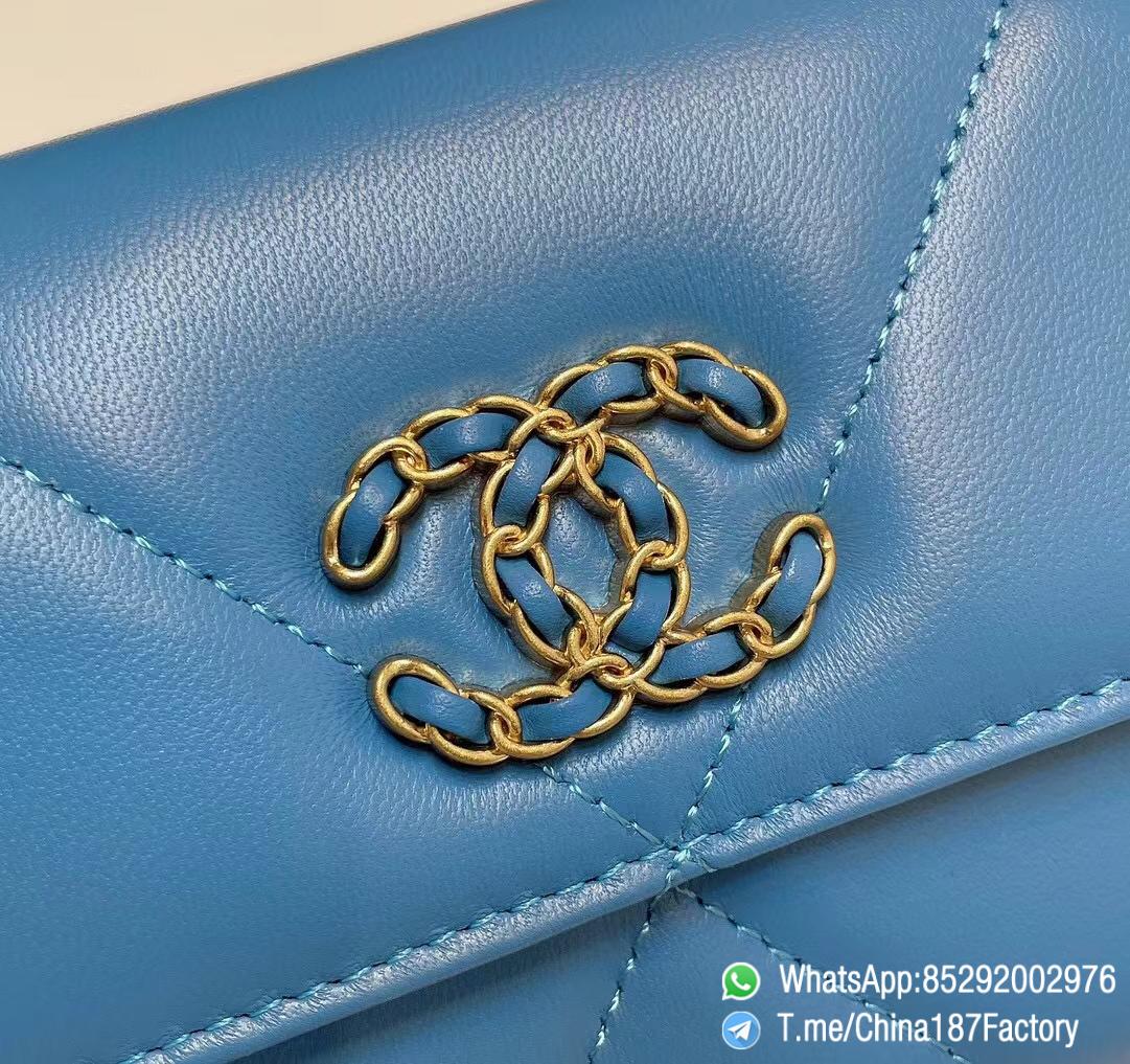 187 Factory Bags Chanel 19 Long Wallet Blue Shiny Lambskin Gold Tone Metal 09 187 Factory Bags Chanel 19 Long Wallet Blue Shiny Lambskin Gold Tone Metal 09