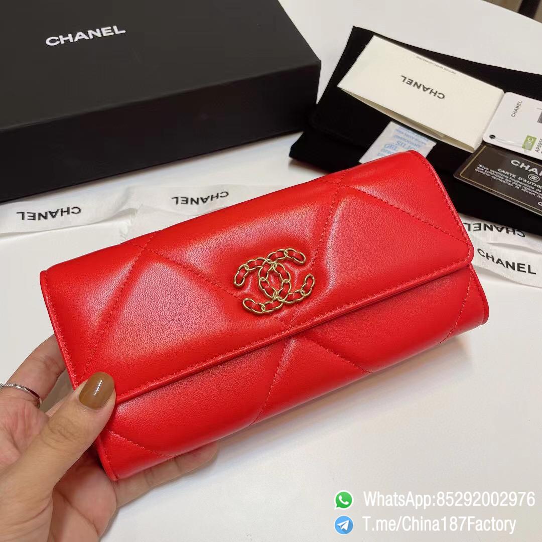 187 Factory Bags Chanel 19 Long Wallet Bright Red Shiny Lambskin Gold Tone Metal 01 187 Factory Bags Chanel 19 Long Wallet Bright Red Shiny Lambskin Gold Tone Metal 01