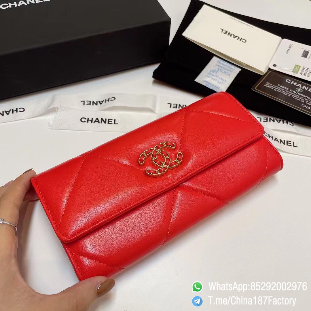 187 Factory Bags Chanel 19 Long Wallet Bright Red Shiny Lambskin Gold Tone Metal 04 187 Factory Bags Chanel 19 Long Wallet Bright Red Shiny Lambskin Gold Tone Metal 04