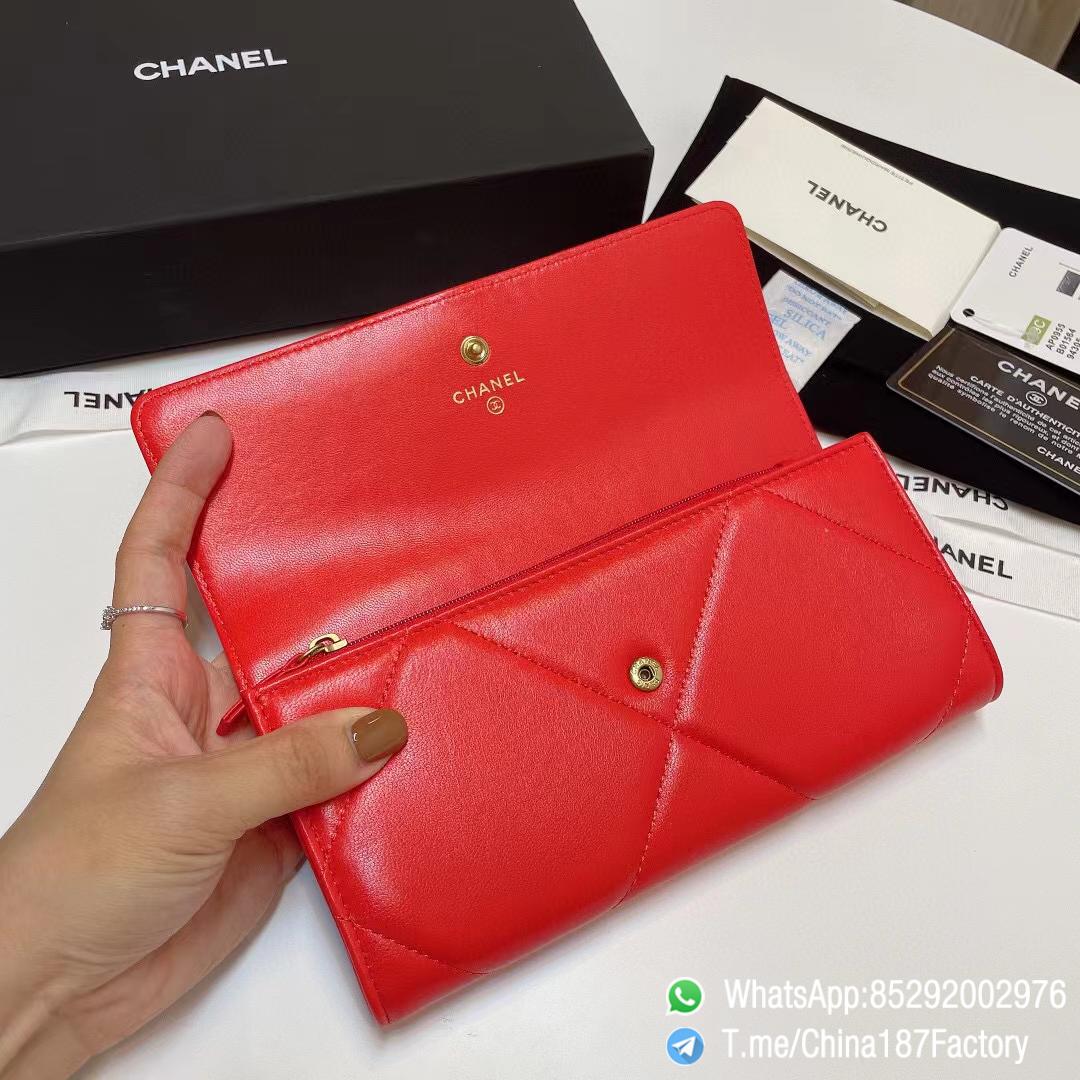 187 Factory Bags Chanel 19 Long Wallet Bright Red Shiny Lambskin Gold Tone Metal 06 187 Factory Bags Chanel 19 Long Wallet Bright Red Shiny Lambskin Gold Tone Metal 06