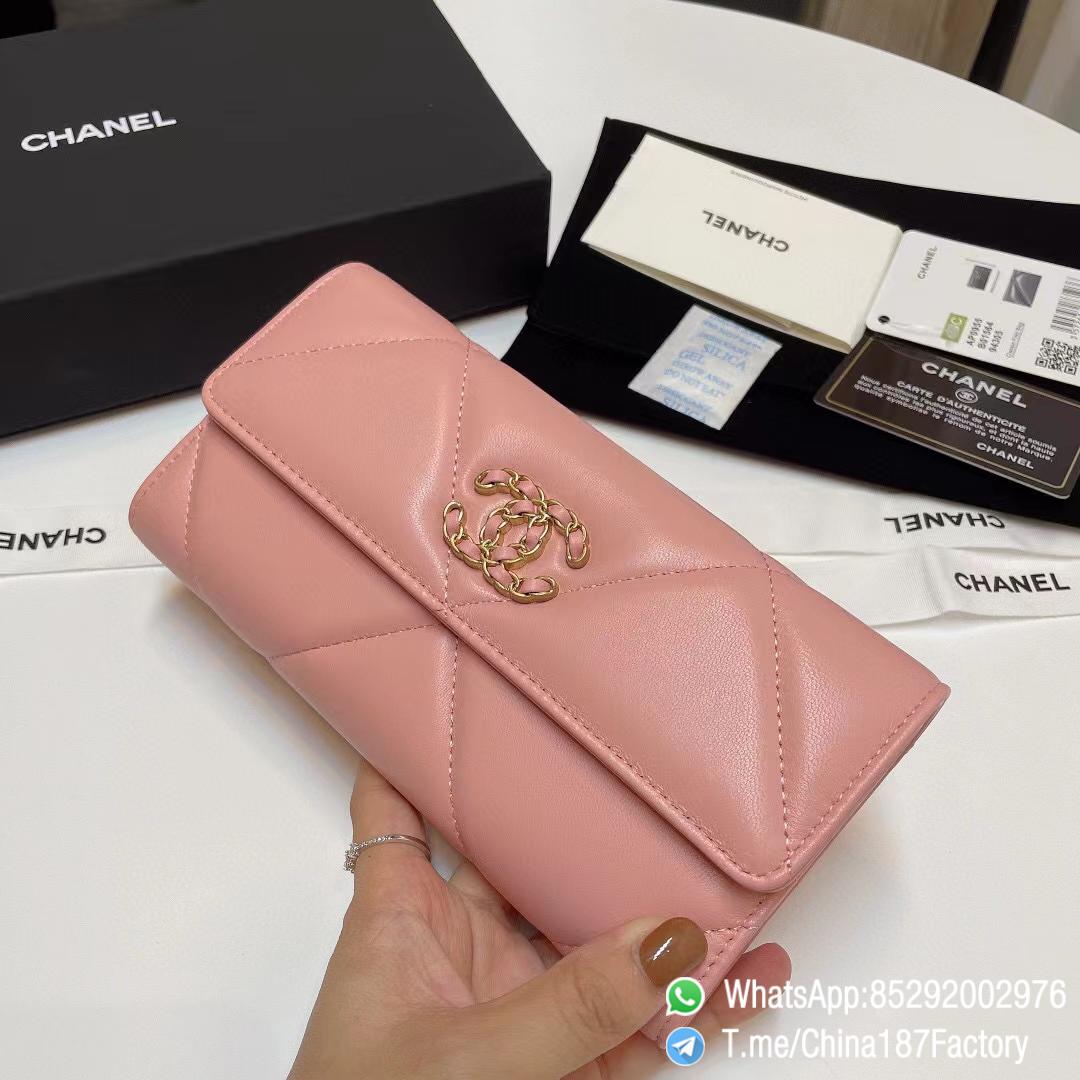 187 Factory Bags Chanel 19 Long Wallet Pink Shiny Lambskin Gold Tone Metal 02 187 Factory Bags Chanel 19 Long Wallet Pink Shiny Lambskin Gold Tone Metal 02