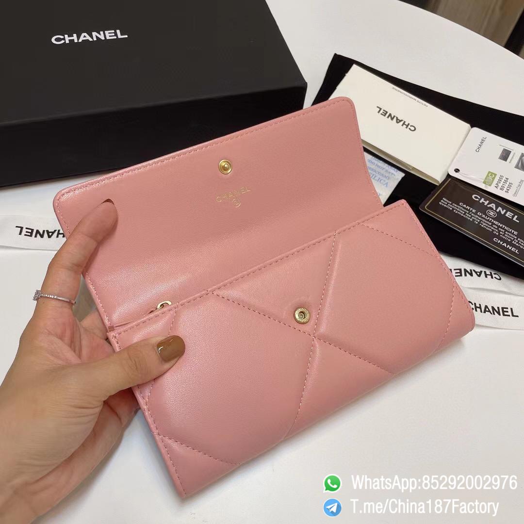 187 Factory Bags Chanel 19 Long Wallet Pink Shiny Lambskin Gold Tone Metal 06 187 Factory Bags Chanel 19 Long Wallet Pink Shiny Lambskin Gold Tone Metal 06