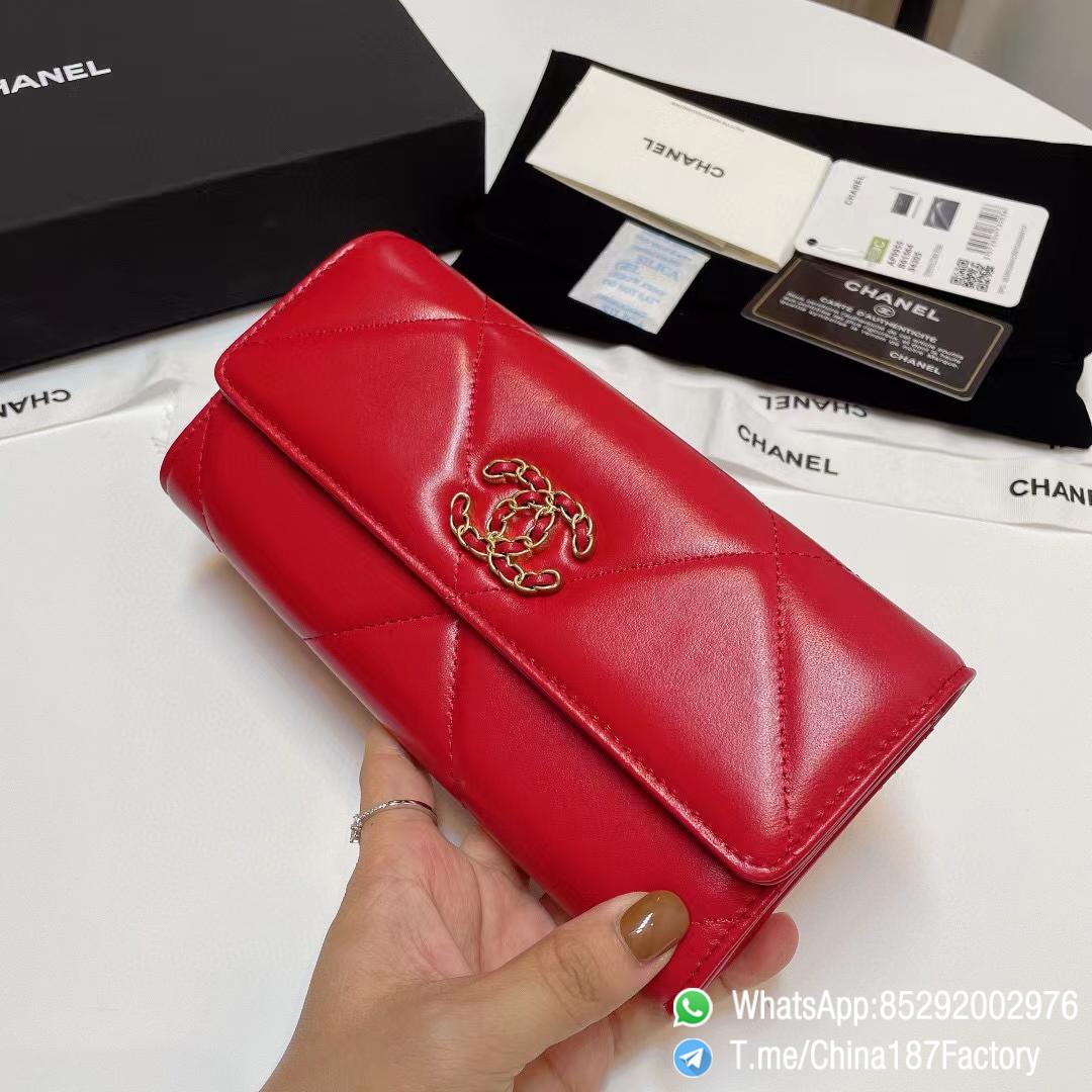 187 Factory Bags Chanel 19 Long Wallet Red Shiny Lambskin Gold Tone Metal 02 187 Factory Bags Chanel 19 Long Wallet Red Shiny Lambskin Gold Tone Metal 02
