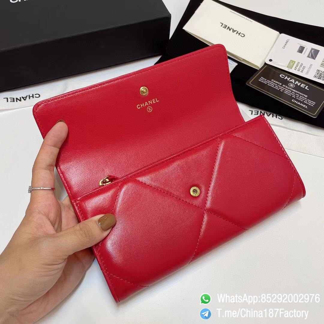 187 Factory Bags Chanel 19 Long Wallet Red Shiny Lambskin Gold Tone Metal 06 187 Factory Bags Chanel 19 Long Wallet Red Shiny Lambskin Gold Tone Metal 06