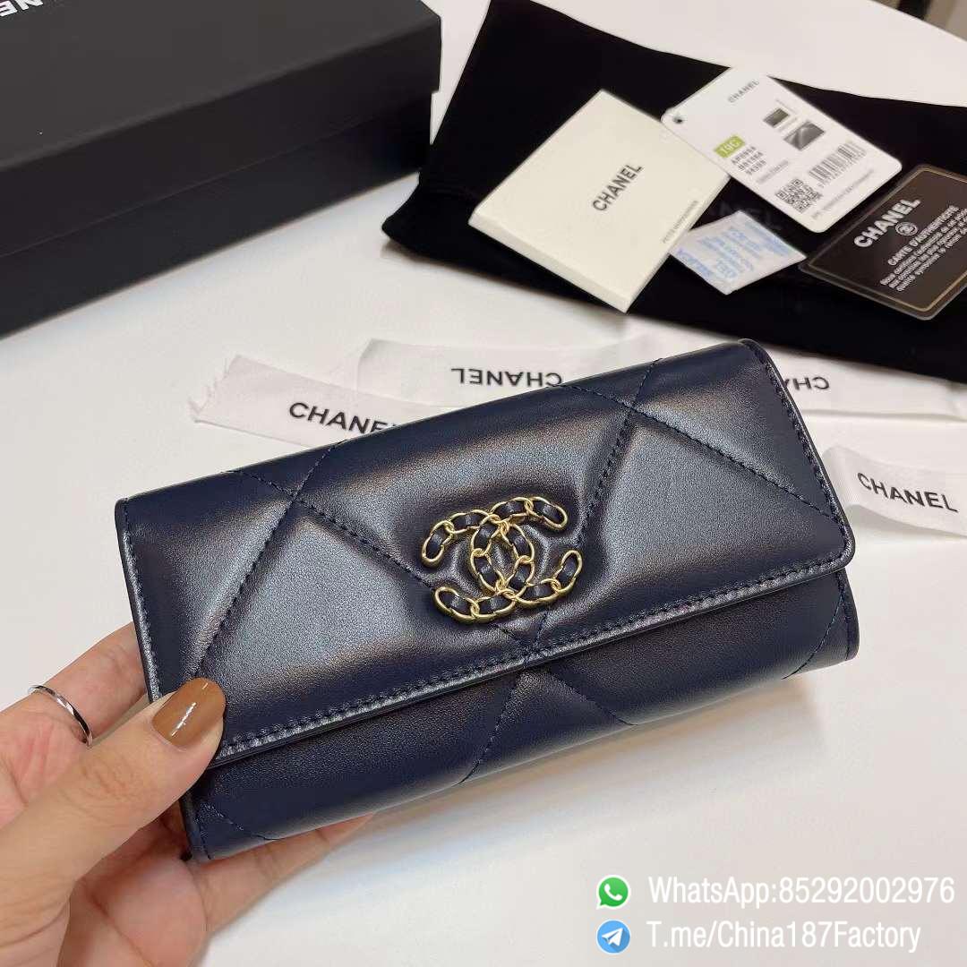 187 Factory Bags Chanel 19 Middle Cambon Wallet Abysse Blue Shiny Lambskin Gold Tone Metal 01 187 Factory Bags Chanel 19 Middle Cambon Wallet Abysse Blue Shiny Lambskin Gold Tone Metal 01