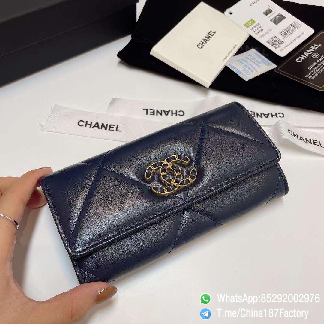 187 Factory Bags Chanel 19 Middle Cambon Wallet Abysse Blue Shiny Lambskin Gold Tone Metal 04 187 Factory Bags Chanel 19 Middle Cambon Wallet Abysse Blue Shiny Lambskin Gold Tone Metal 04