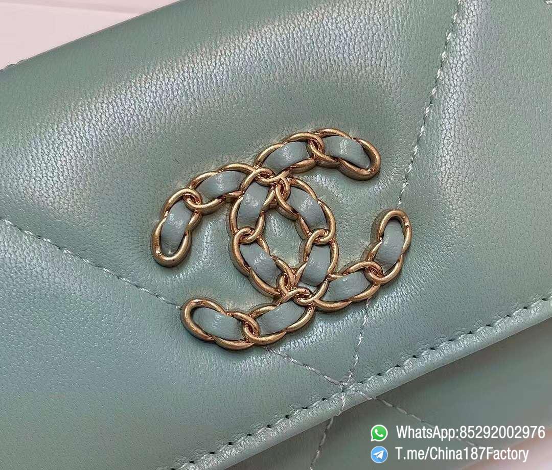 187 Factory Bags Chanel 19 Middle Cambon Wallet Aqua Green Shiny Lambskin Gold Tone Metal 09 187 Factory Bags Chanel 19 Middle Cambon Wallet Aqua Green Shiny Lambskin Gold Tone Metal 09