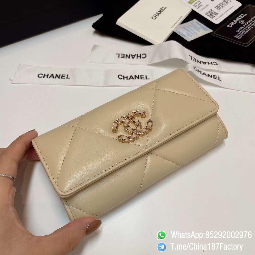 187 Factory Bags Chanel 19 Middle Cambon Wallet Beige Shiny Lambskin Gold Tone Metal 04 187 Factory Bags Chanel 19 Middle Cambon Wallet Beige Shiny Lambskin Gold Tone Metal 04
