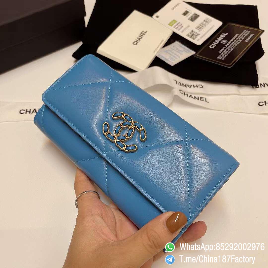 187 Factory Bags Chanel 19 Middle Cambon Wallet Blue Shiny Lambskin Gold Tone Metal 02 187 Factory Bags Chanel 19 Middle Cambon Wallet Blue Shiny Lambskin Gold Tone Metal 02