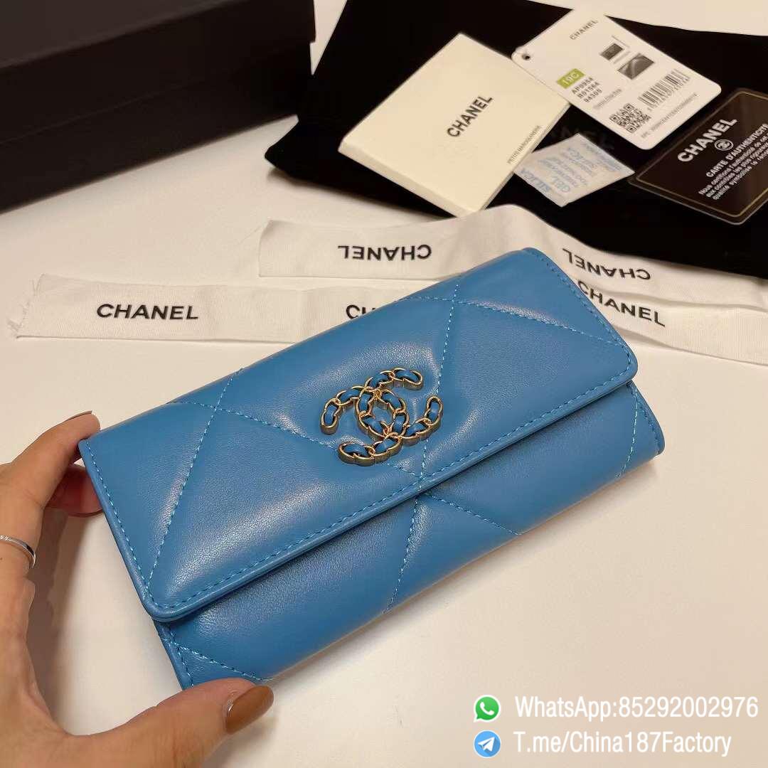 187 Factory Bags Chanel 19 Middle Cambon Wallet Blue Shiny Lambskin Gold Tone Metal 04 187 Factory Bags Chanel 19 Middle Cambon Wallet Blue Shiny Lambskin Gold Tone Metal 04