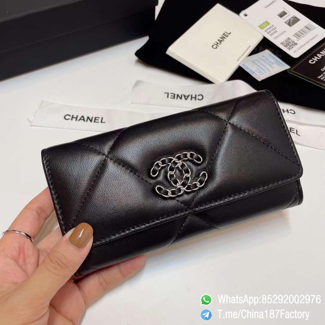 187 Factory Bags Chanel 19 Middle Wallet Black Shiny Lambskin Silver Tone Metal 01 187 Factory Bags Chanel 19 Middle Wallet Black Shiny Lambskin Silver Tone Metal 01