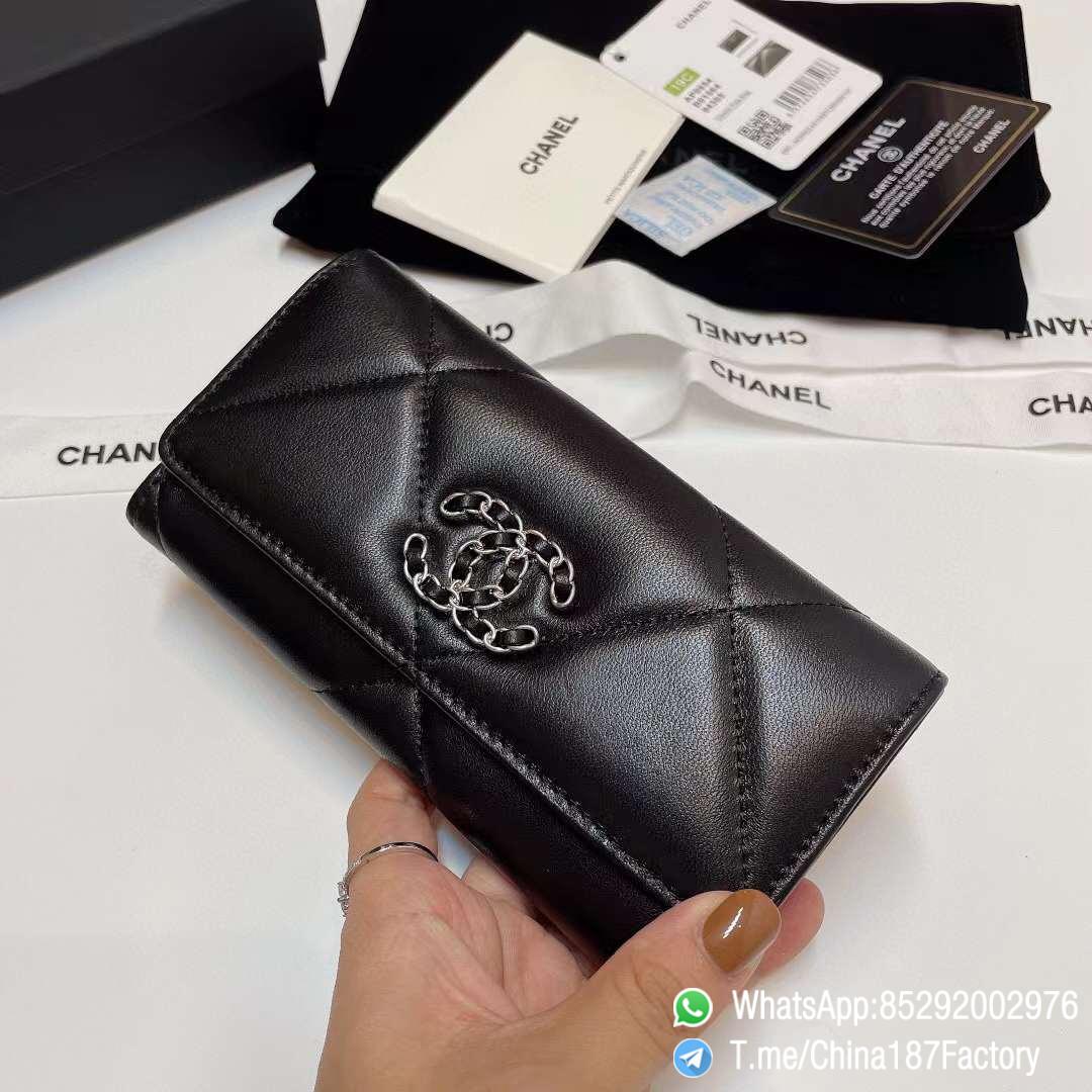 187 Factory Bags Chanel 19 Middle Wallet Black Shiny Lambskin Silver Tone Metal 02 187 Factory Bags Chanel 19 Middle Wallet Black Shiny Lambskin Silver Tone Metal 02