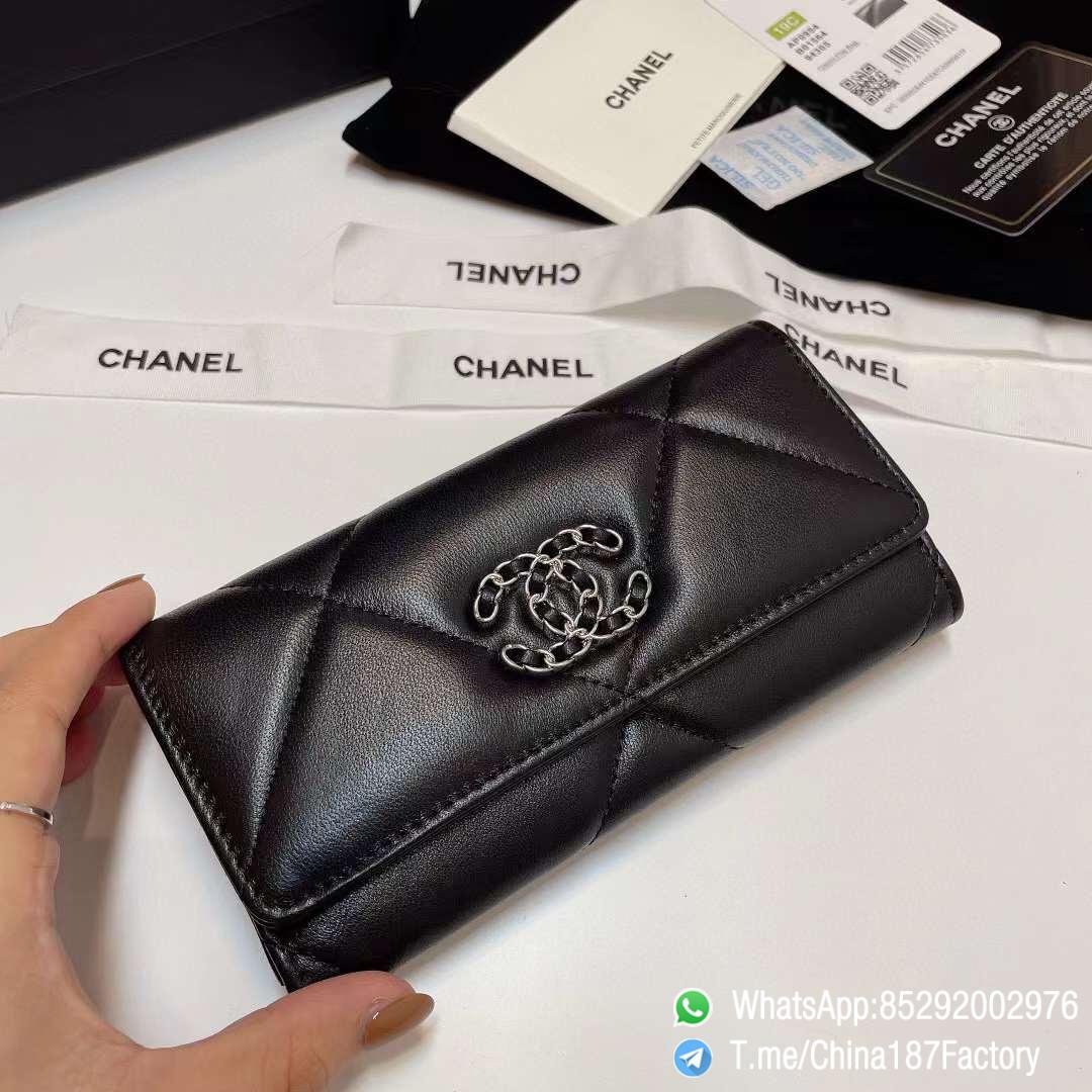 187 Factory Bags Chanel 19 Middle Wallet Black Shiny Lambskin Silver Tone Metal 04 187 Factory Bags Chanel 19 Middle Wallet Black Shiny Lambskin Silver Tone Metal 04