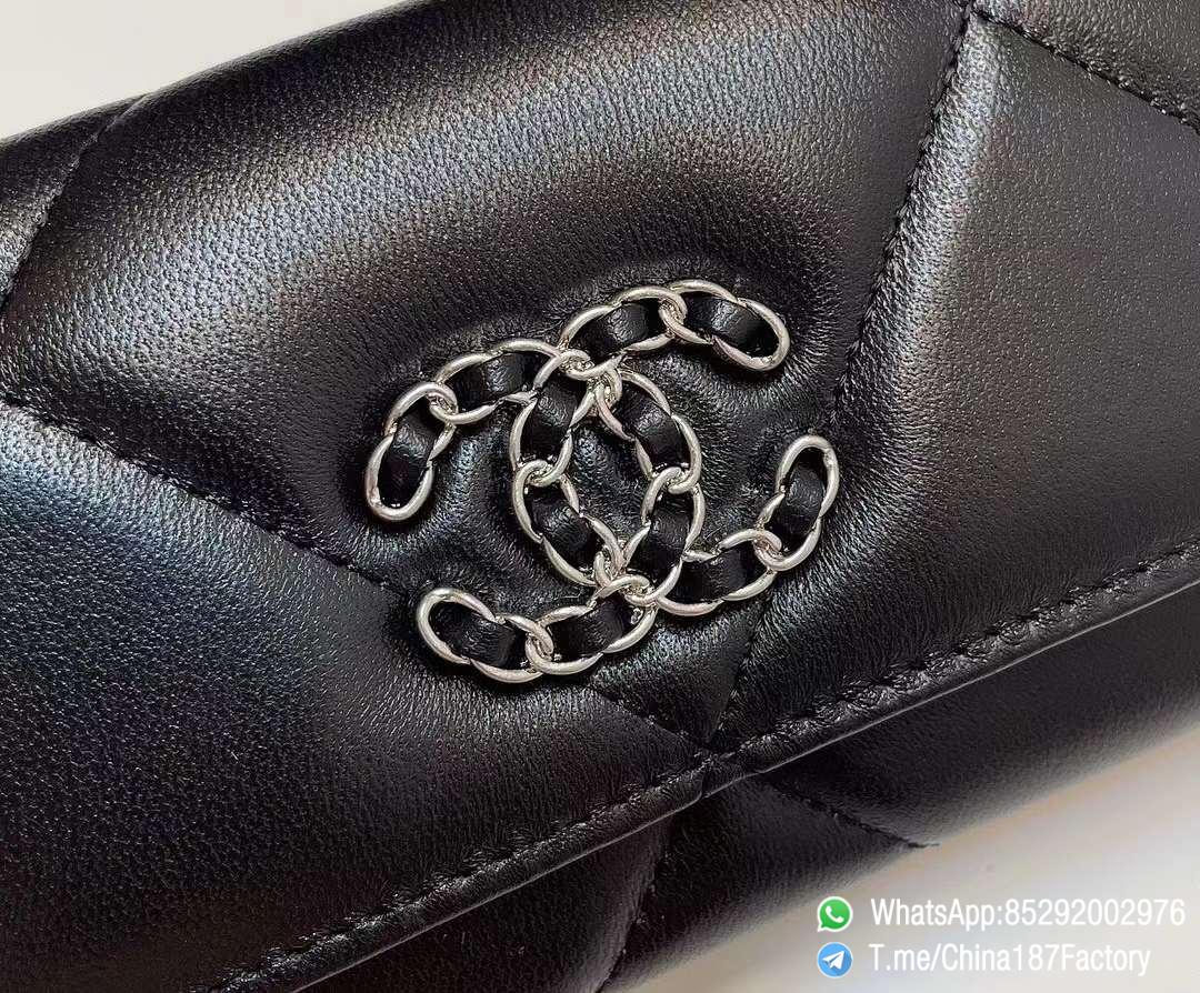 187 Factory Bags Chanel 19 Middle Wallet Black Shiny Lambskin Silver Tone Metal 09 187 Factory Bags Chanel 19 Middle Wallet Black Shiny Lambskin Silver Tone Metal 09