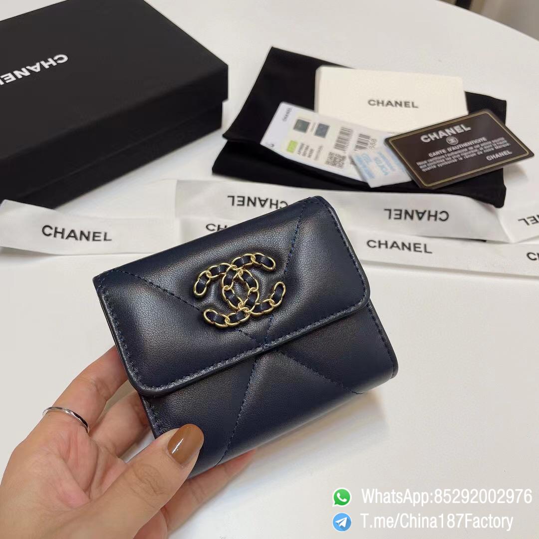 187 Factory Bags Chanel 19 Mini Three Fold Wallet Abysse Blue Shiny Lambskin Gold Tone Metal 01 187 Factory Bags Chanel 19 Mini Three Fold Wallet Abysse Blue Shiny Lambskin Gold Tone Metal 01
