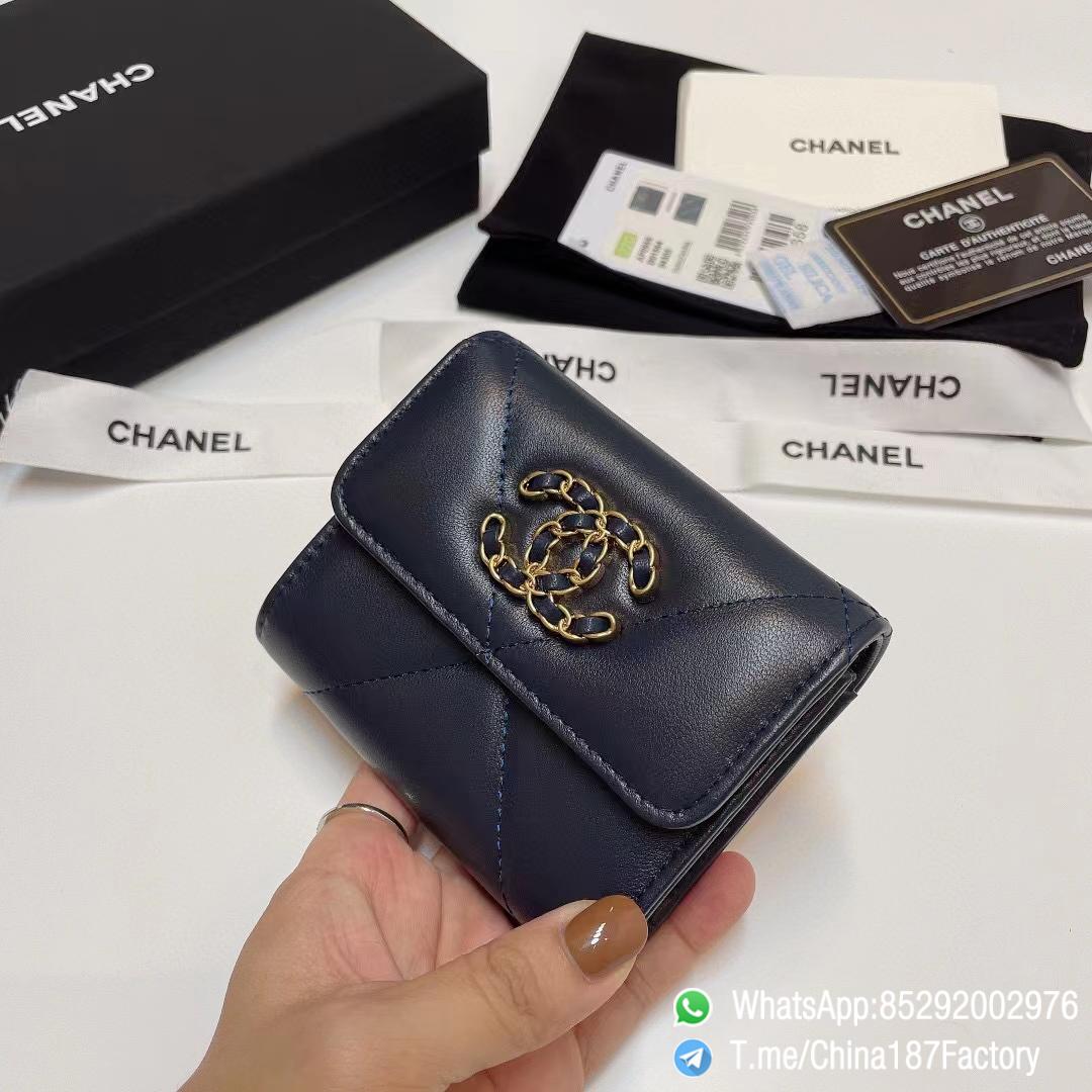 187 Factory Bags Chanel 19 Mini Three Fold Wallet Abysse Blue Shiny Lambskin Gold Tone Metal 02 187 Factory Bags Chanel 19 Mini Three Fold Wallet Abysse Blue Shiny Lambskin Gold Tone Metal 02