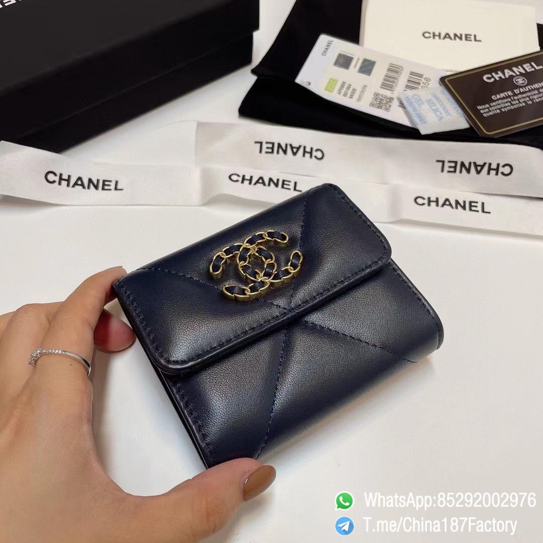187 Factory Bags Chanel 19 Mini Three Fold Wallet Abysse Blue Shiny Lambskin Gold Tone Metal 04 187 Factory Bags Chanel 19 Mini Three Fold Wallet Abysse Blue Shiny Lambskin Gold Tone Metal 04