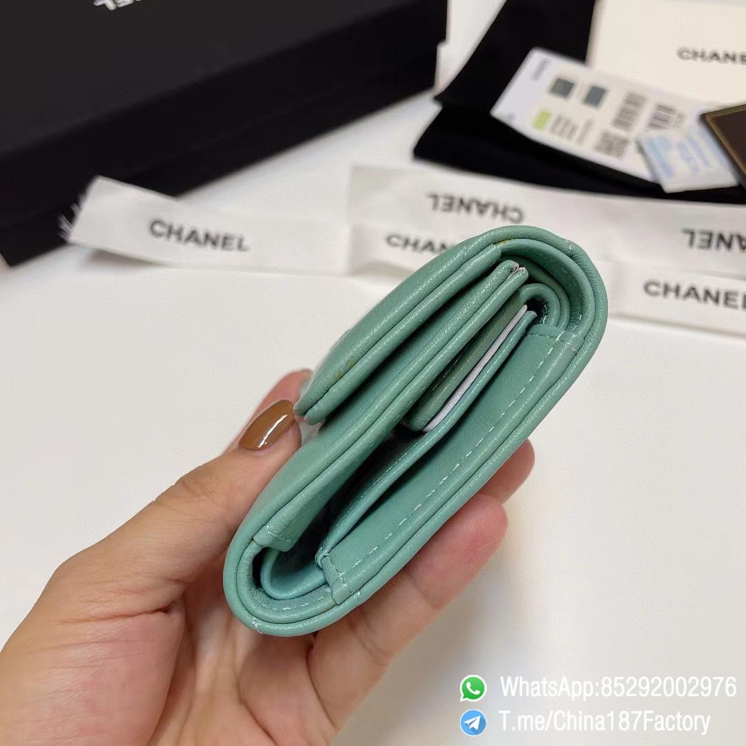 187 Factory Bags Chanel 19 Mini Three Fold Wallet Aqua Green Shiny Lambskin Gold Tone Metal 05 187 Factory Bags Chanel 19 Mini Three Fold Wallet Aqua Green Shiny Lambskin Gold Tone Metal 05